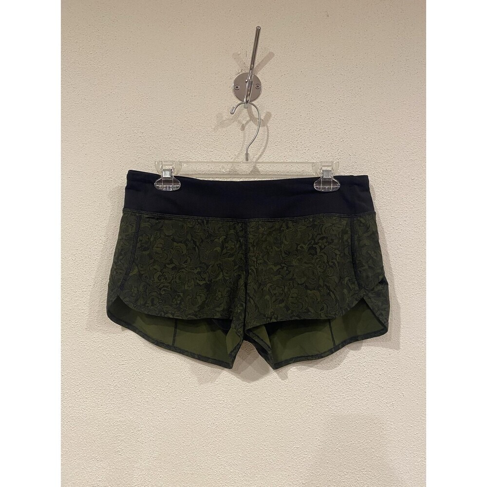 Lululemon Shorts Womens 8 Green Floral Lined Elastic Waist Running Athletic Gym